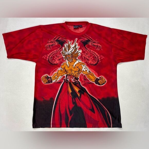 VINTAGE Extreme Limit Anime Dragon Jersey T-shirt Men Large Red Short Sleeve - Picture 1 of 7